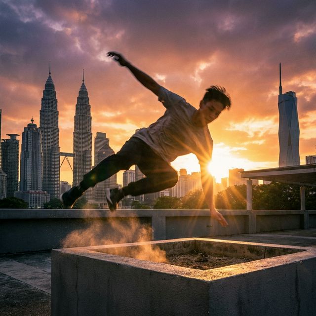 Parkour athlete performing a vault